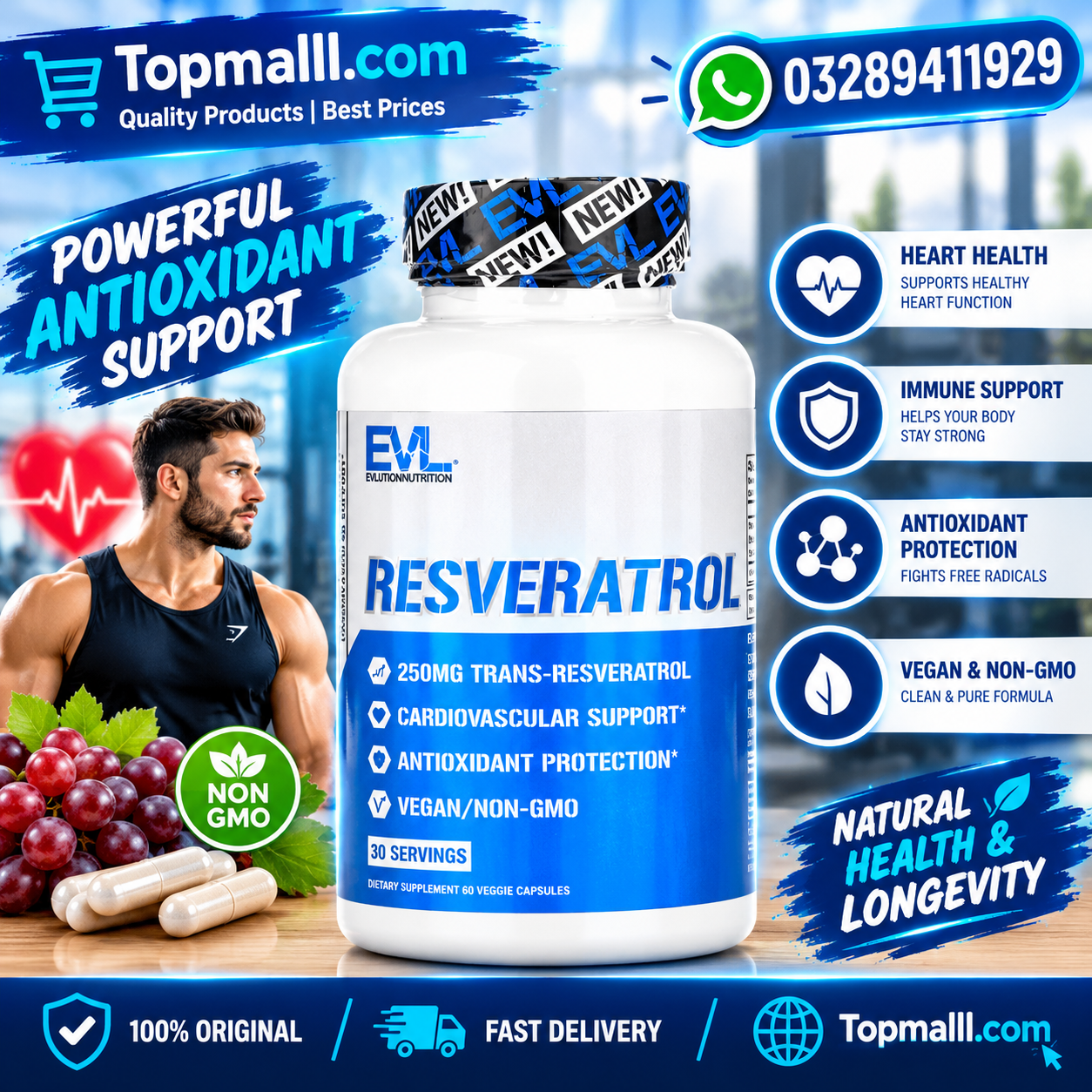 Resveratrol 250 mg 60 Veggie Capsules In Pakistan