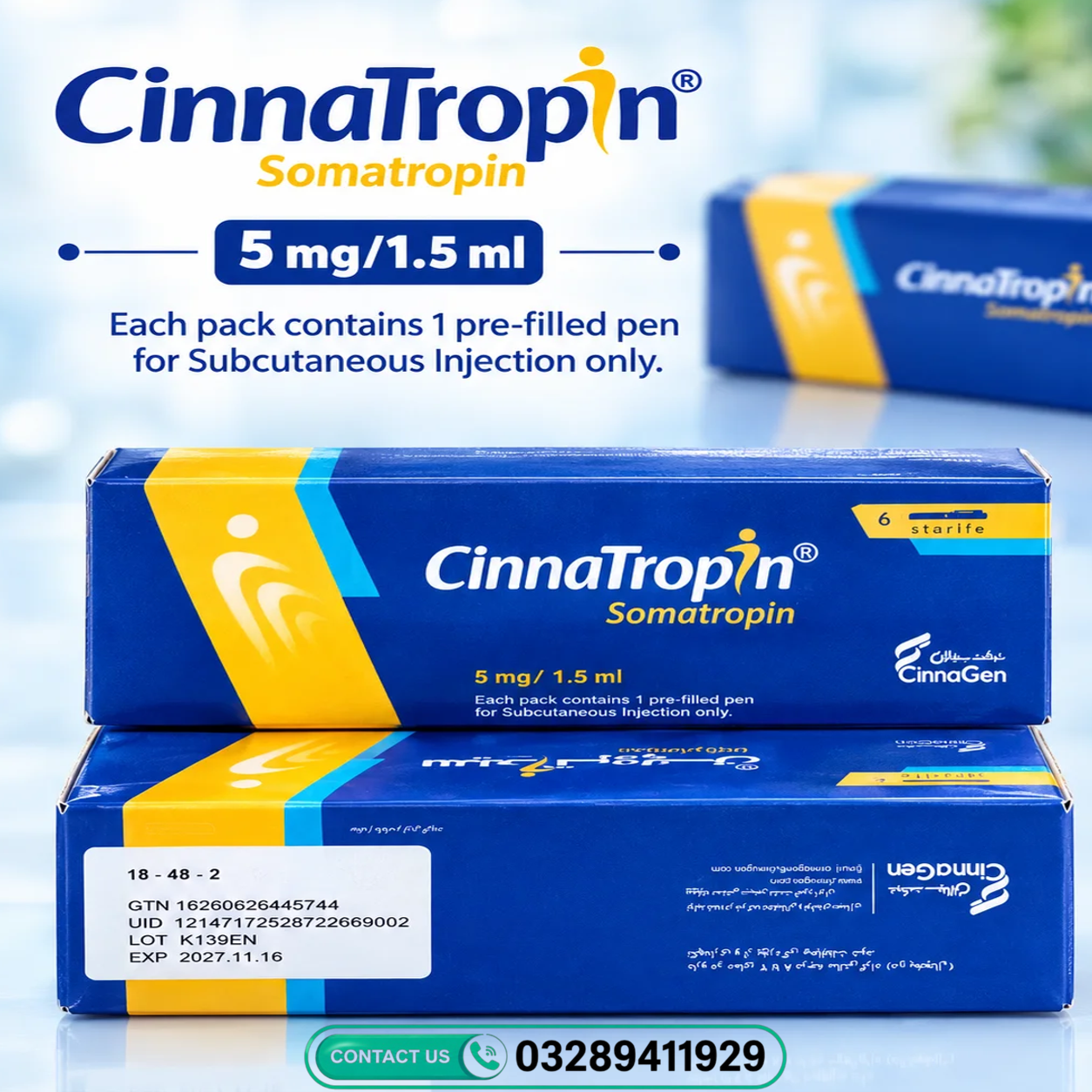 Cinnatropin Somatropin 5mg Injection Pack of 6 in Pakistan