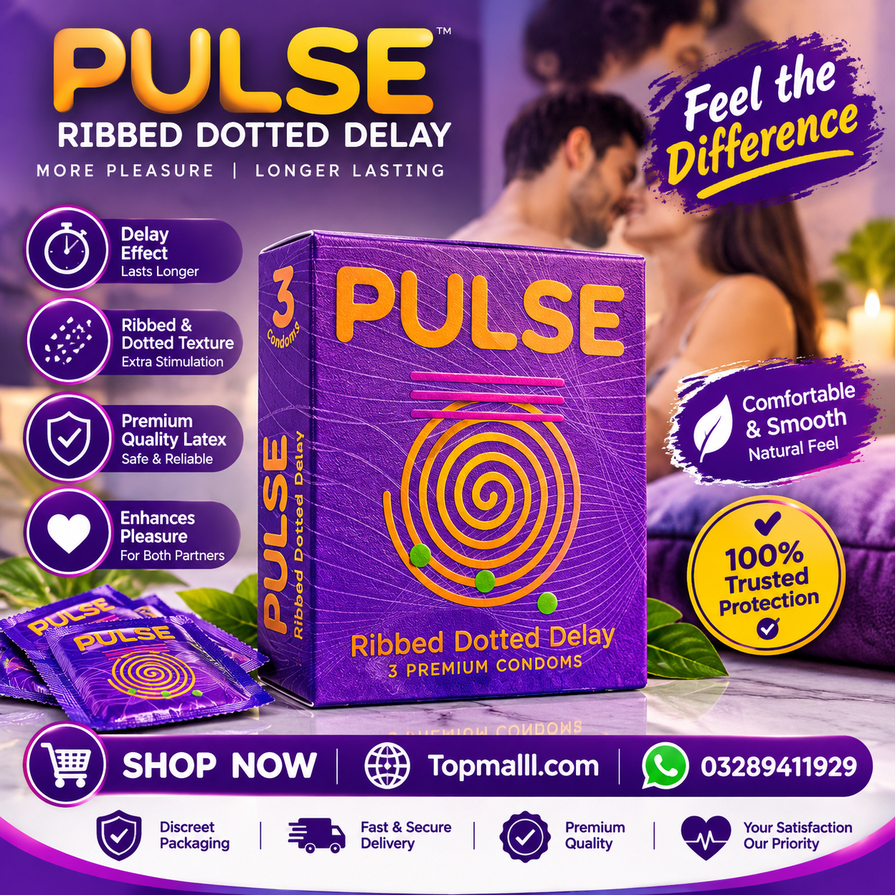 Pulse Ribbed Dotted Delay 3s Condoms Price in Pakistan