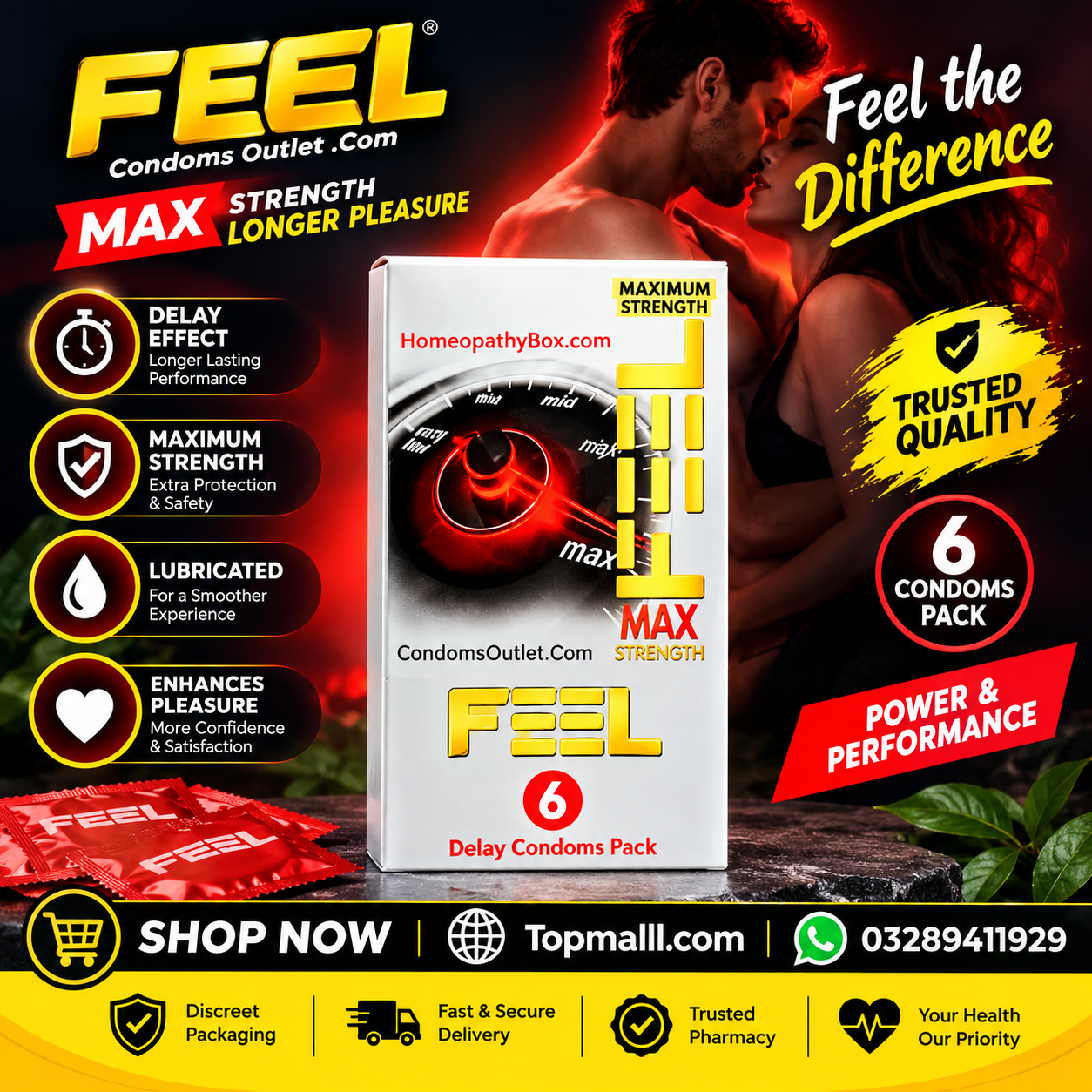  Feel Max Delay Condoms ( 6 Pack) | Last Longer in Pakistan