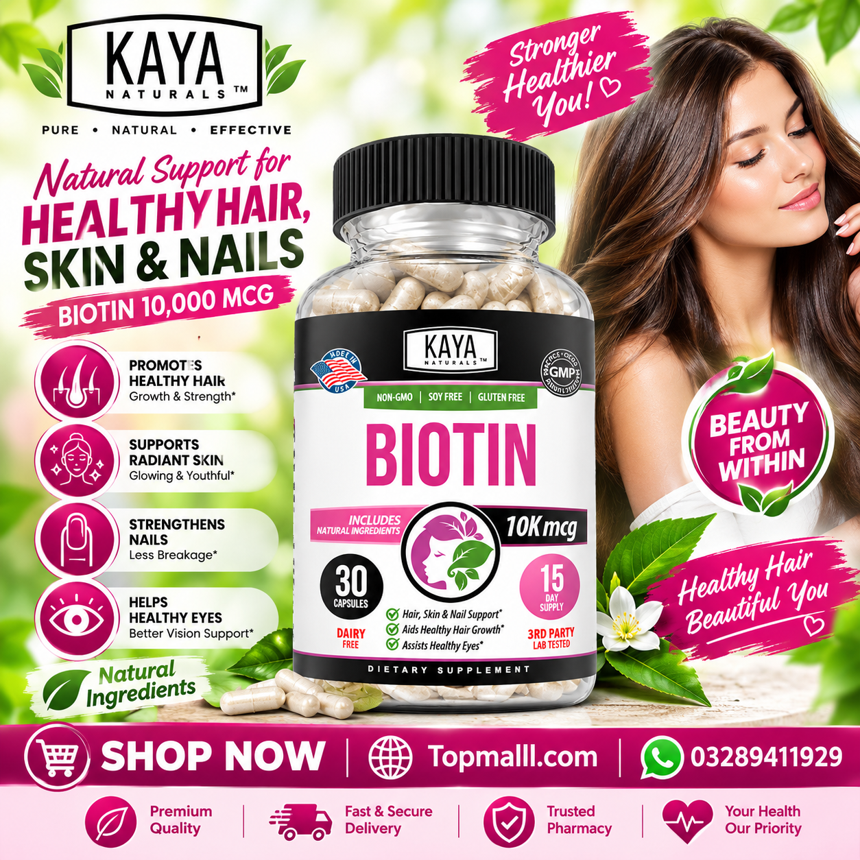 Kaya Naturals Hair Skin Nail Capsules with Bioti In Pakistan