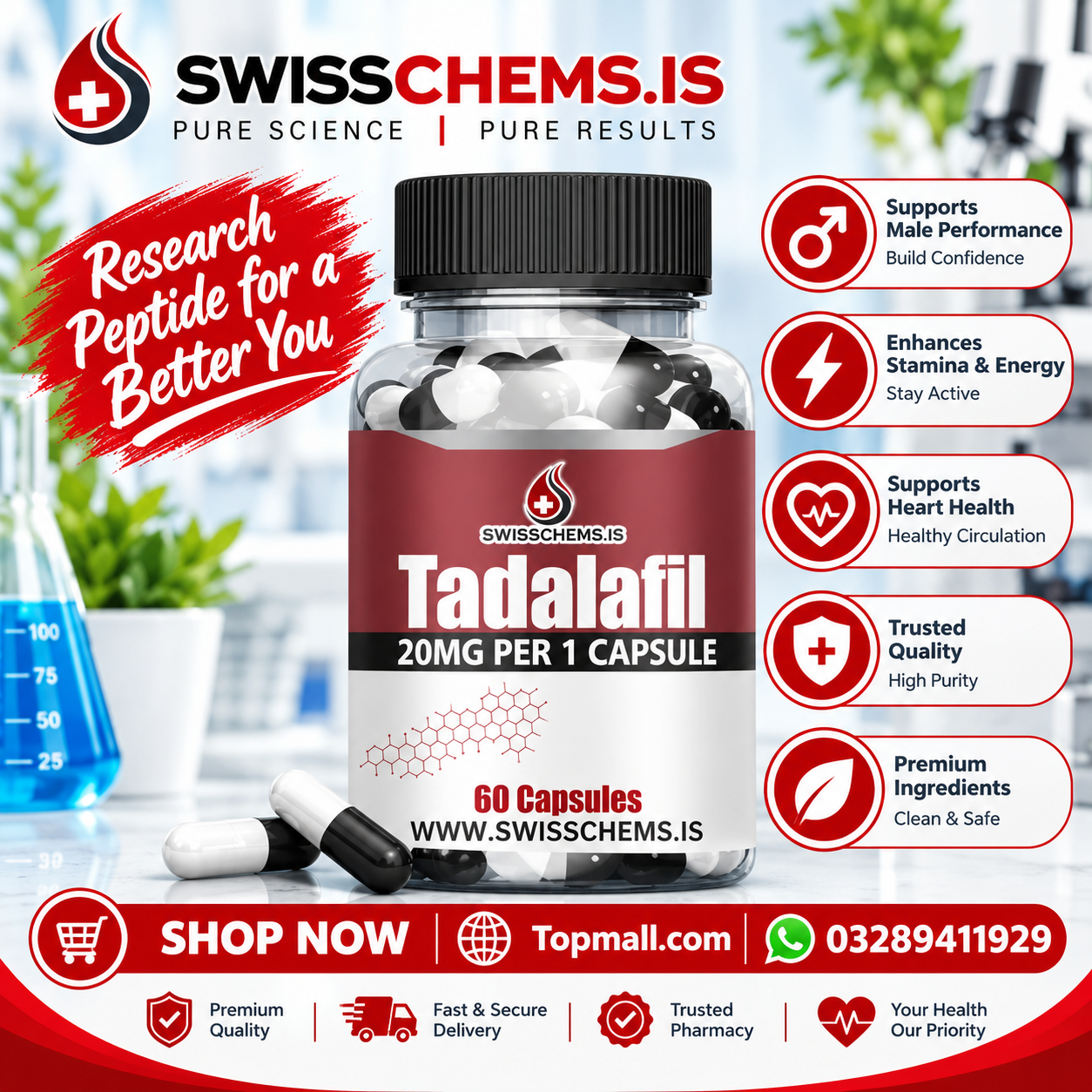 Tadalafil similar to Cialis 1200 mg 20 mg/60 capsules In Pakistan