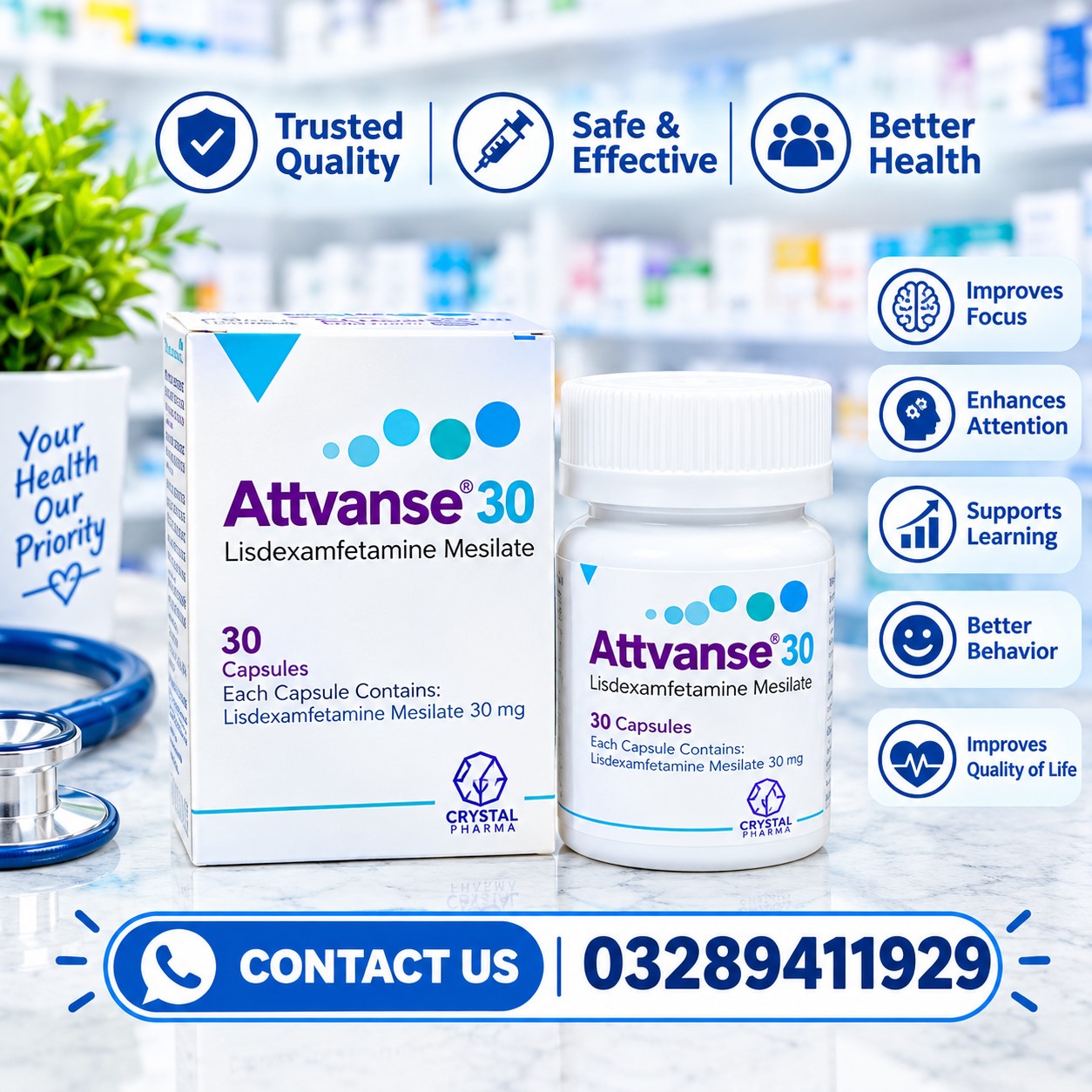 Attvanse Lisdexamfetamine 30mg Capsule In Pakistan