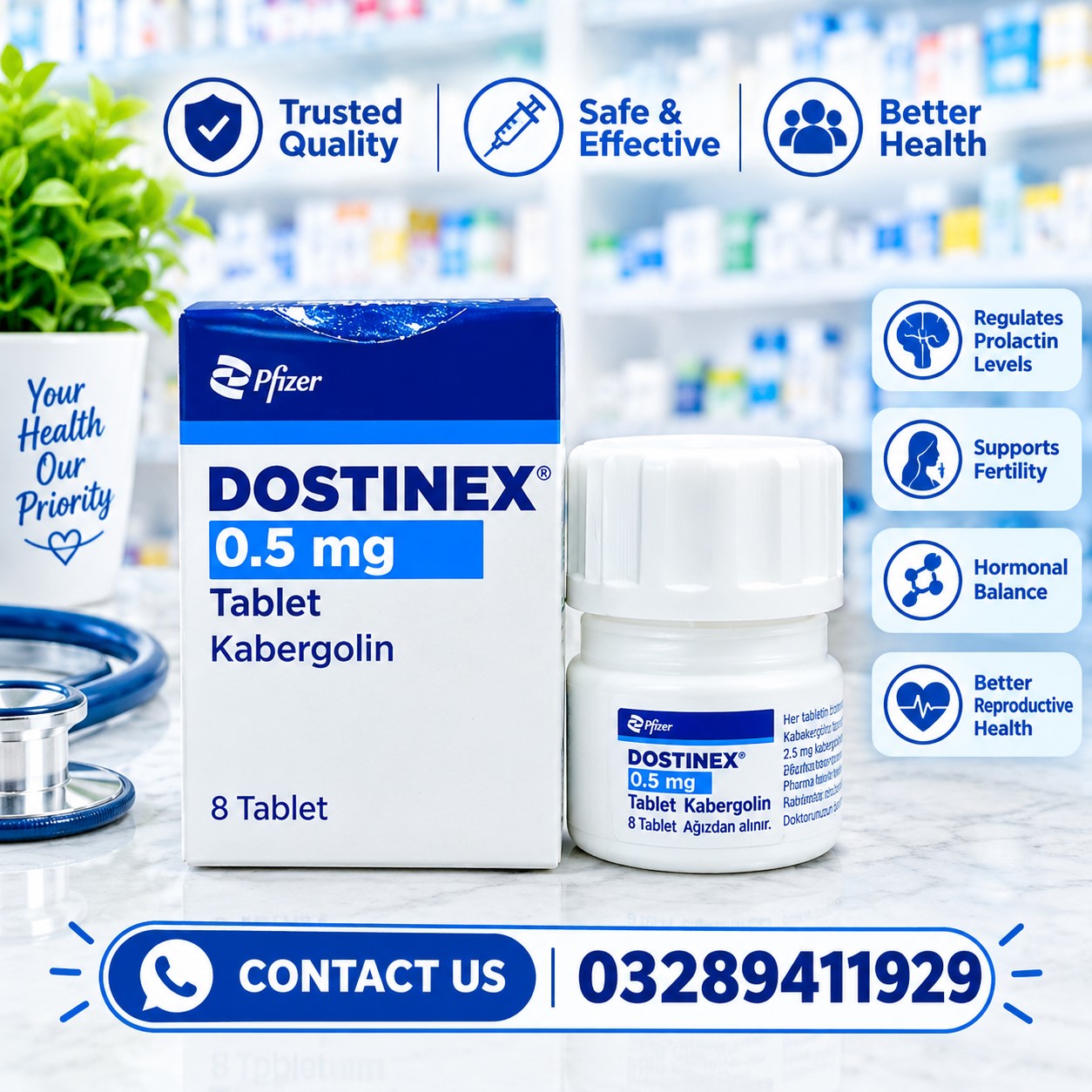 Dostinex (0.5 Mg) 8 Tablet Price in Pakistan 