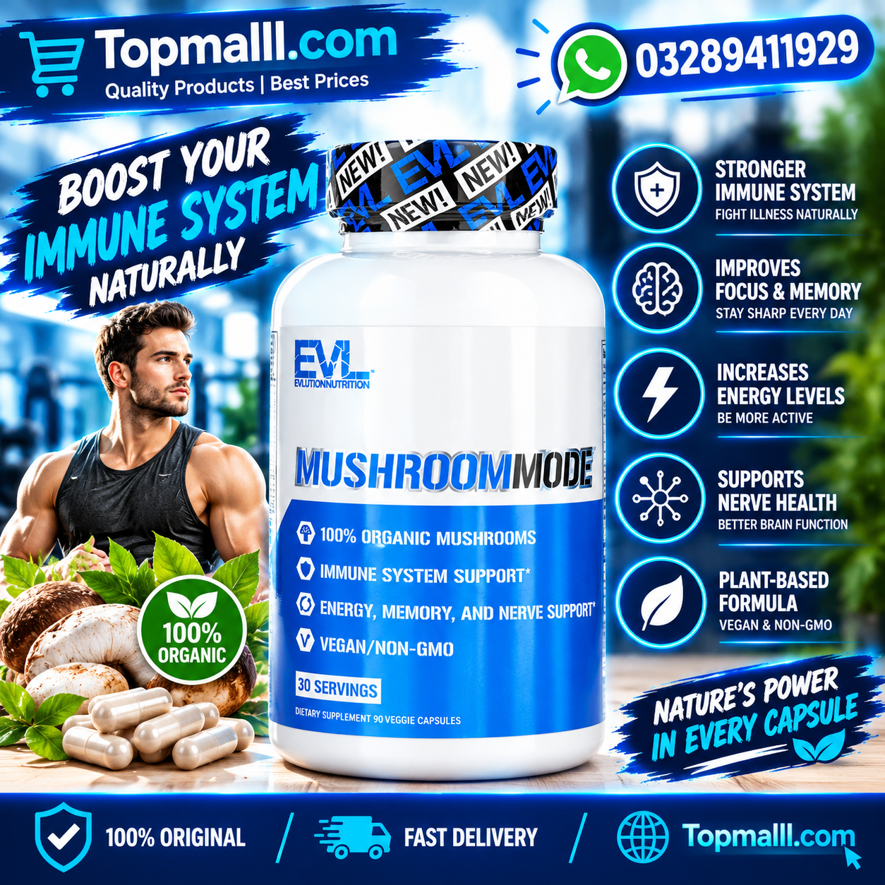 EVLution Nutrition MushroomMode 90 Veggie Capsules In Pakistan
