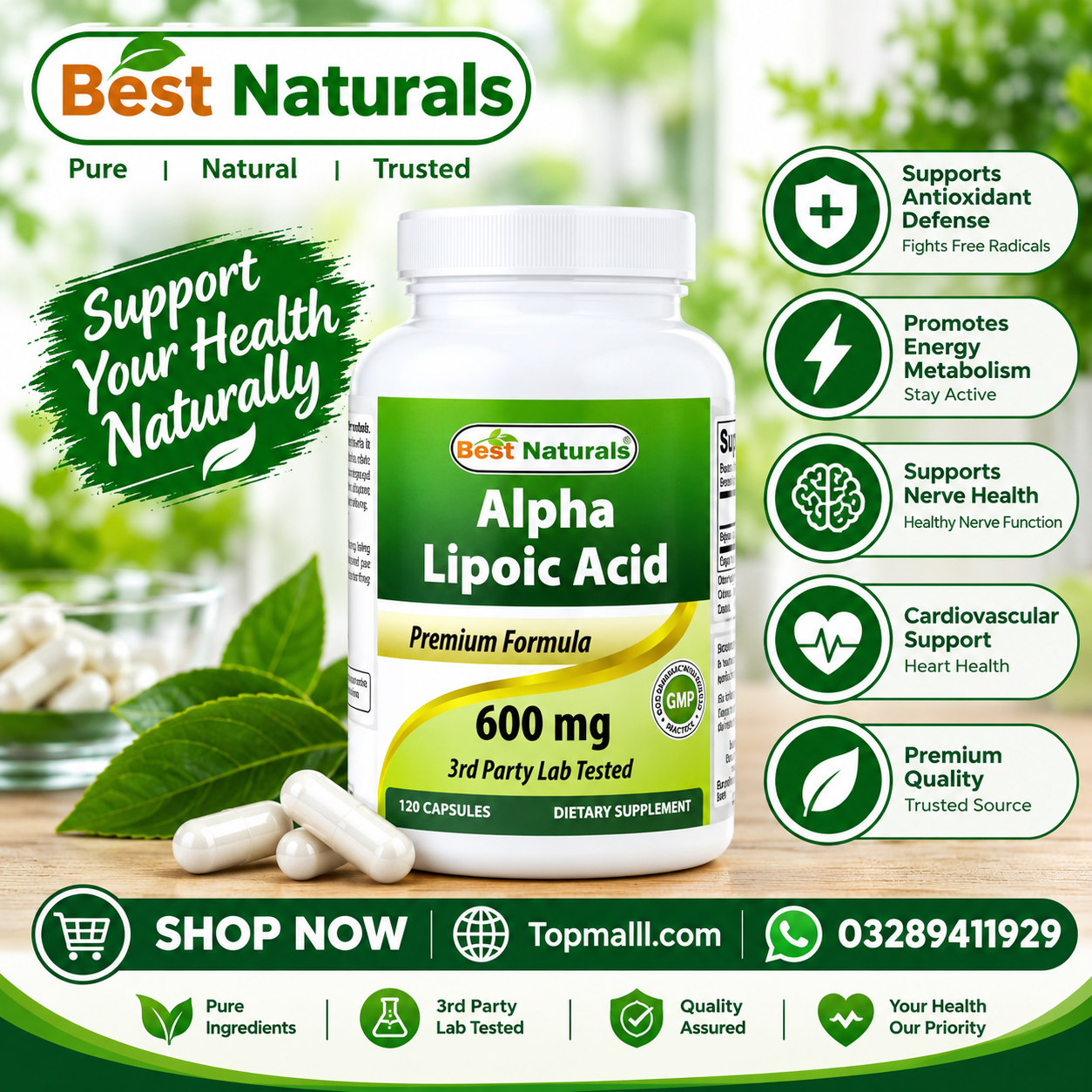  Best Naturals Alpha Lipoic Acid 600mg 120 Capsules In Pakistan