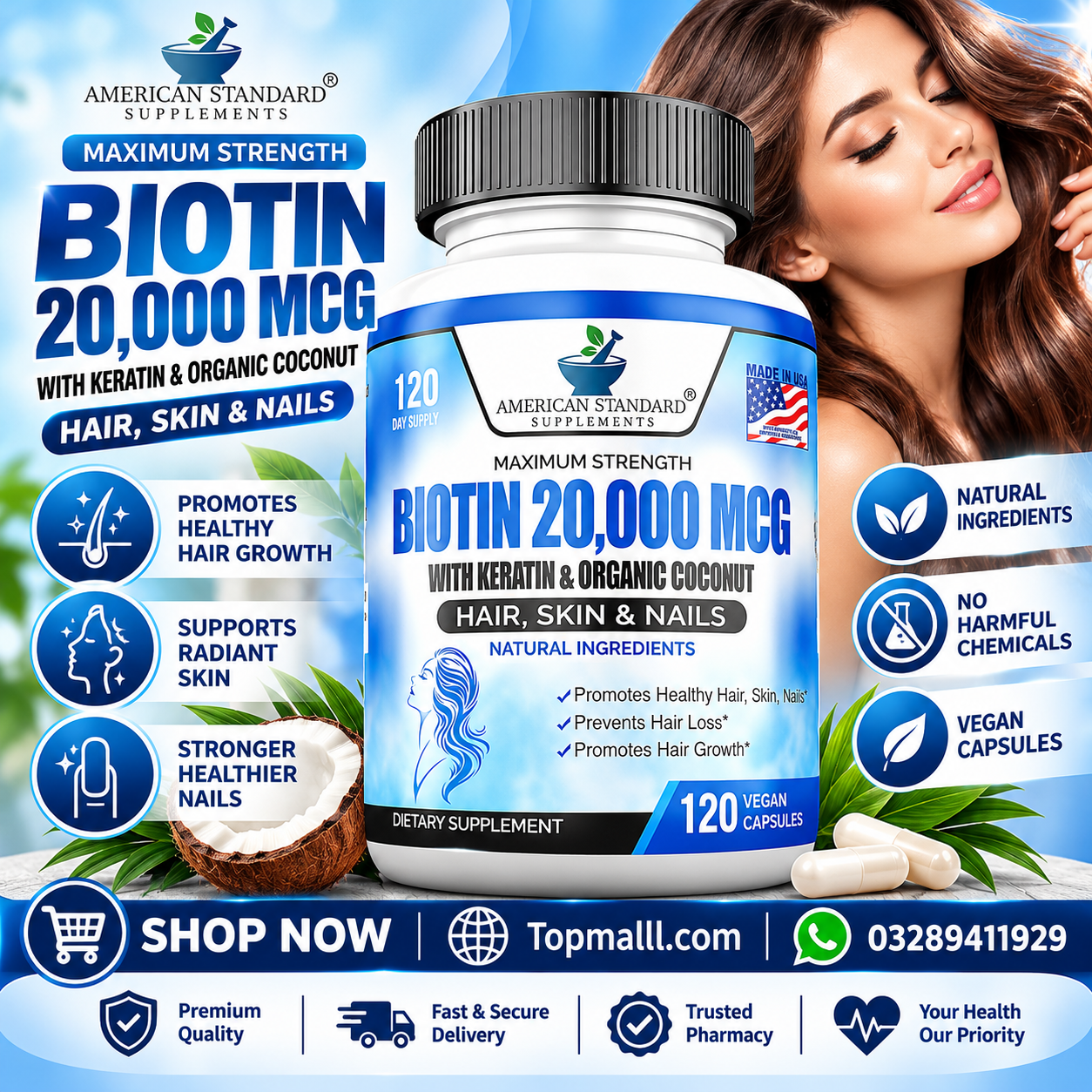 Biotin 20000mcg with Keratin Organic in Pakistan