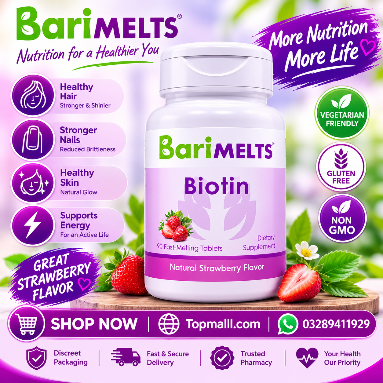  BariMelts Biotin 5000 mcg 90 Tablets Natural In Pakistan