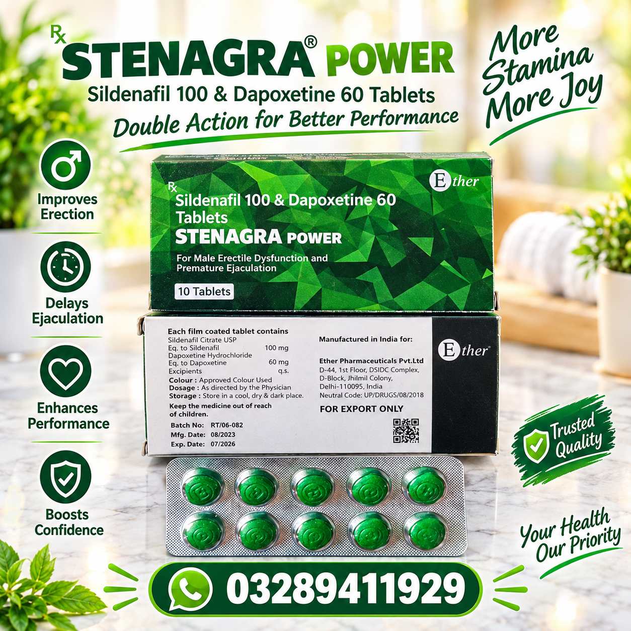 Stenagra Power Sildenafil | Dapoxetine Tablets In Pakistan