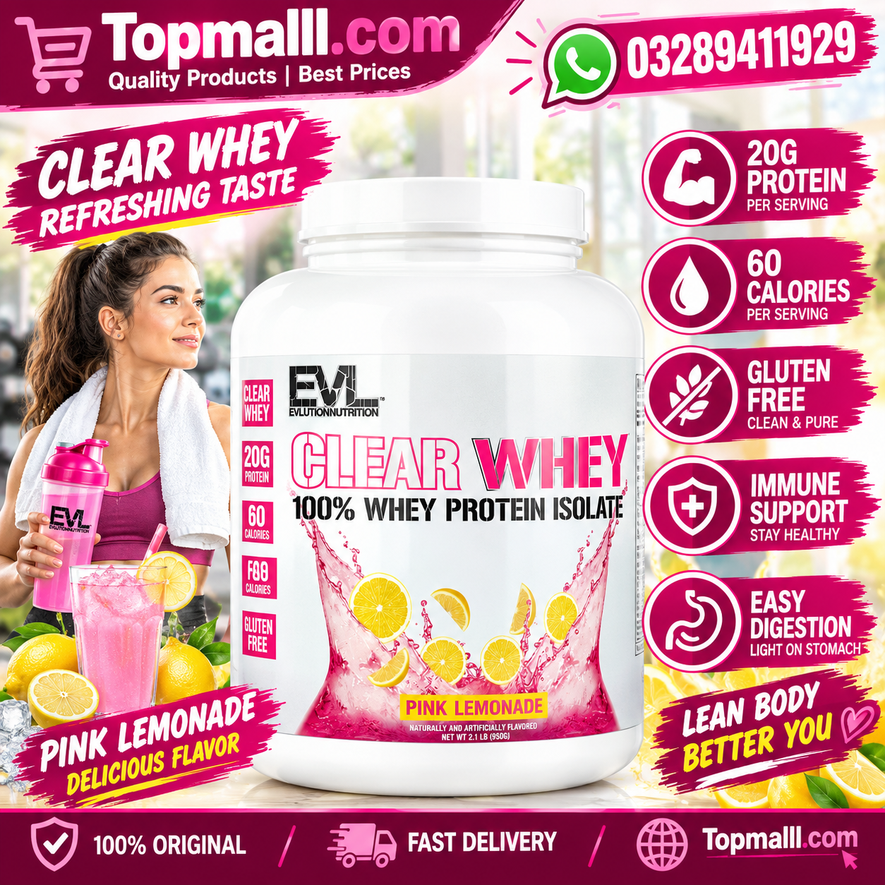 Clear Whey 100% Whey Protein Isolate Pink Lemonade 1.1 lb (500 g) In Pakistan