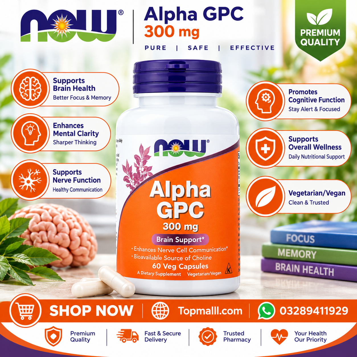 NOW Foods Alpha GPC 300 mg 60 Veg Capsules in Pakistan