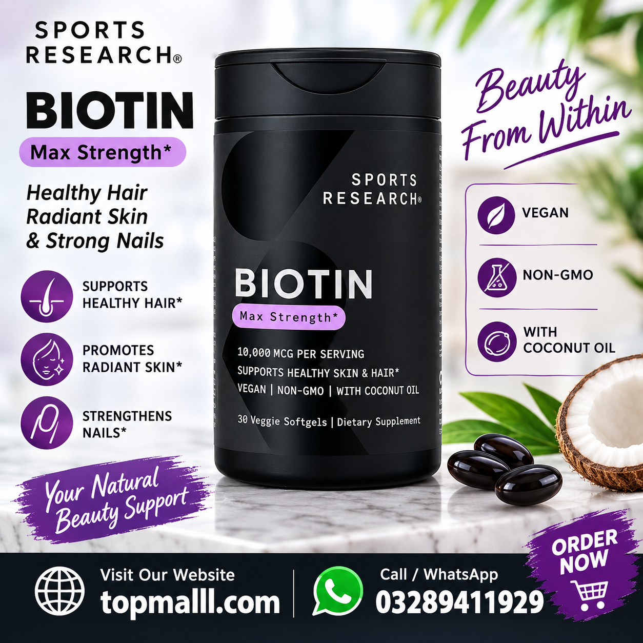 Sports Research Vegan Biotin 10000 mcg In Pakistan