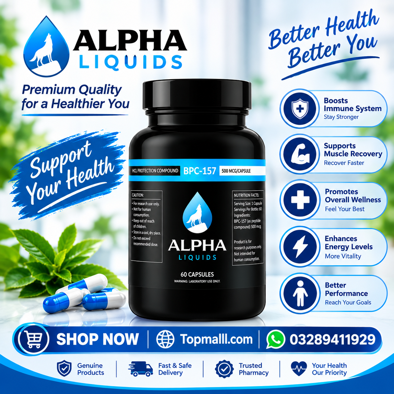 BPC-157 Alpha Liquids 500mcg Capsules In Pakistan