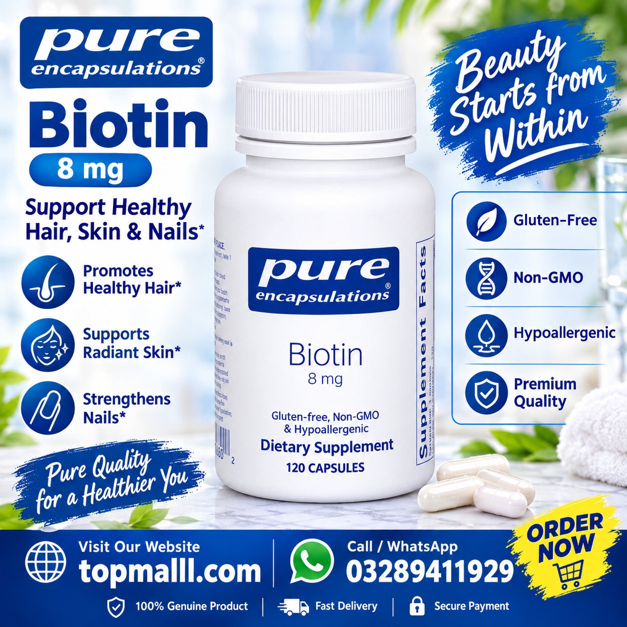 Pure Encapsulations Biotin 8 mg - 60 Capsules In Pakistan